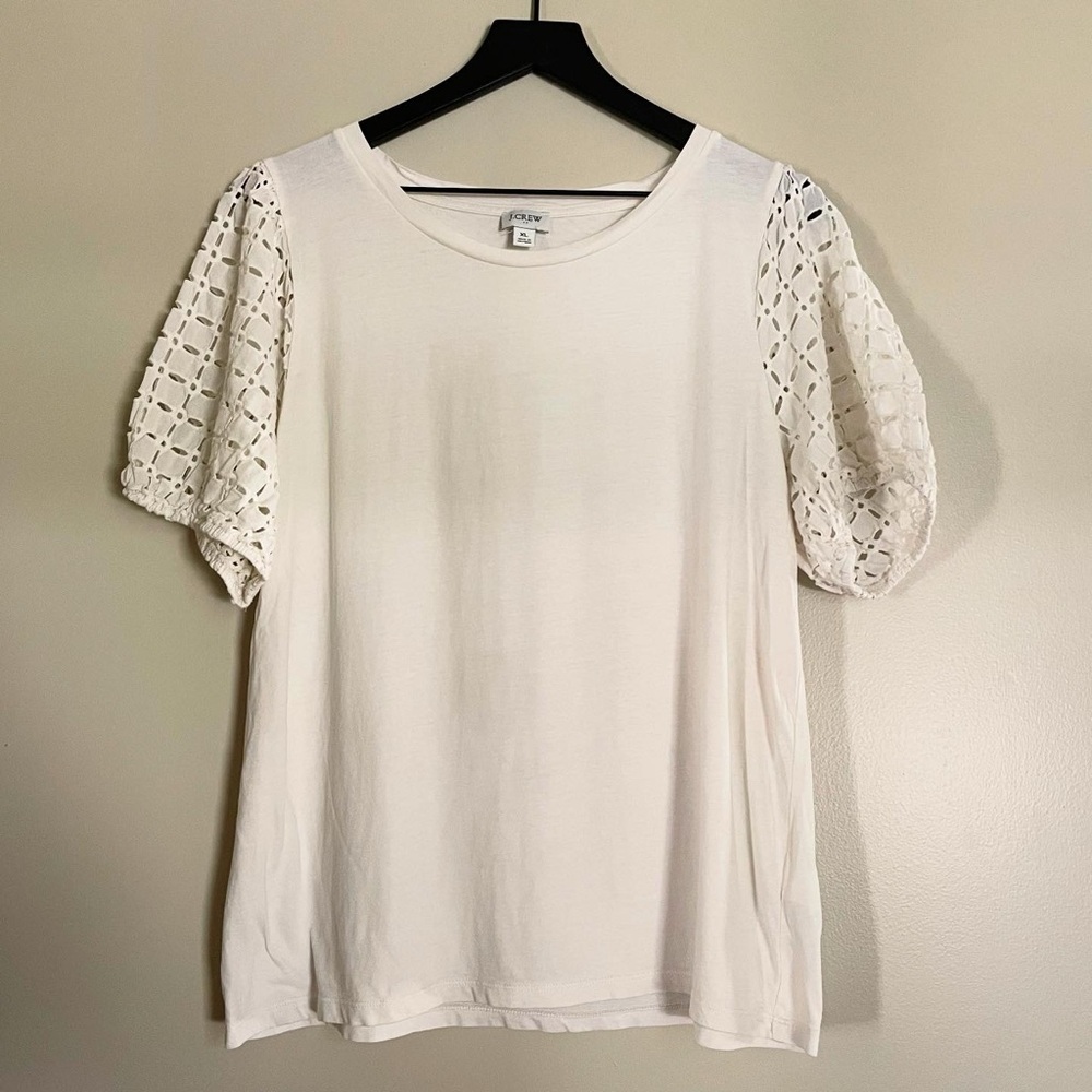 J. Crew White Eyelet Sleeve Blouse
